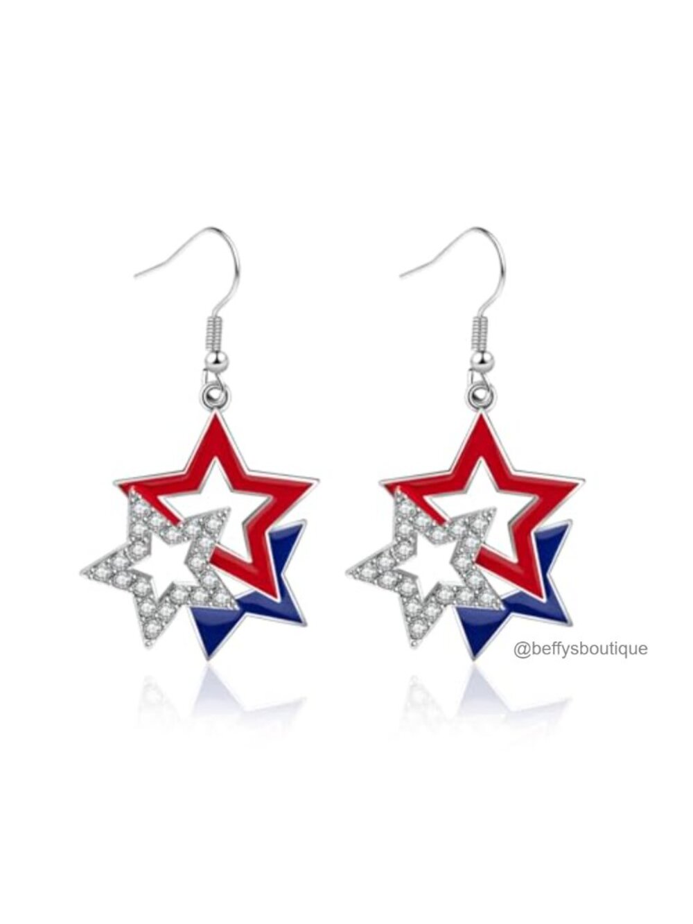 Patriotic American Flag Star Drop Dangle Earrings Alloy Pave Set Women Holiday